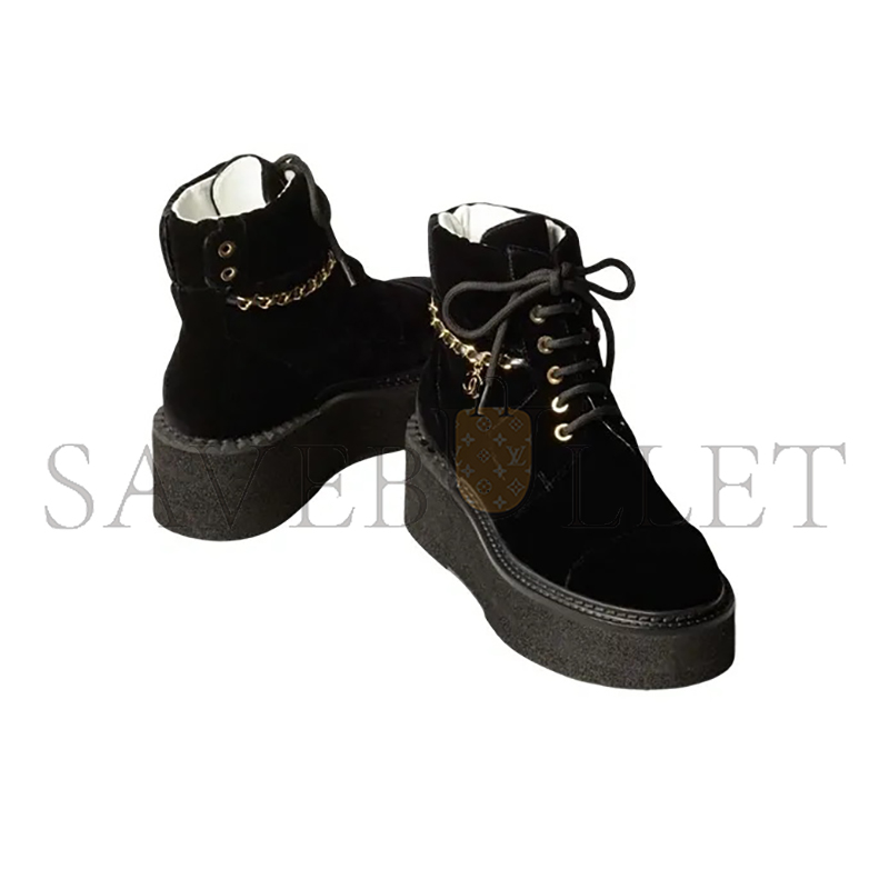 CHANEL LACE-UPS VELVET & METAL BLACK G39332 X56706 94305